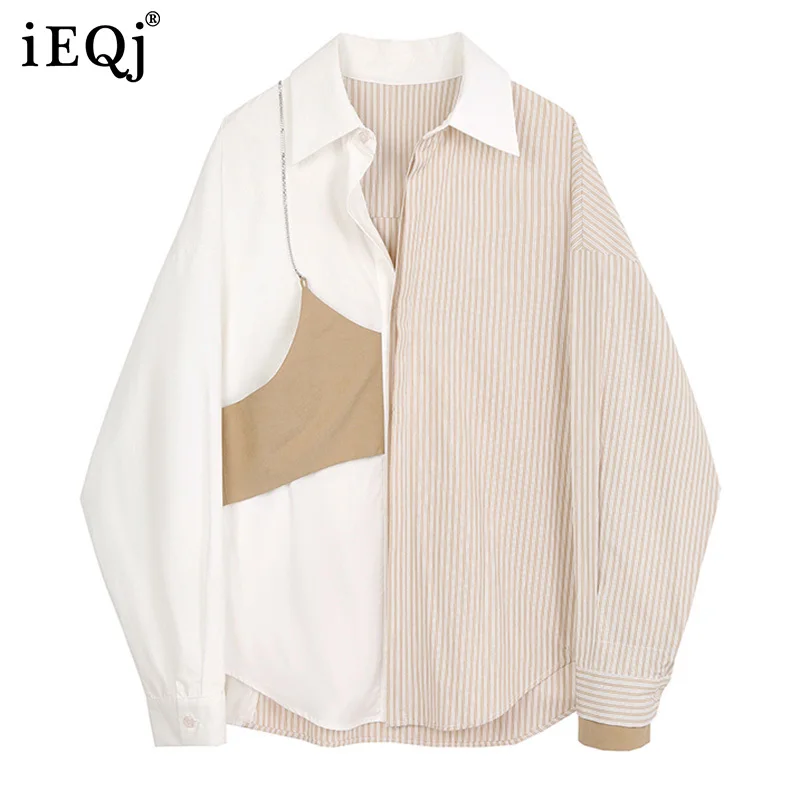 

IEQJ женская рубашка в полоску в стиле ретро с двумя имитациями цветов, новая свободная Модная рубашка с лацканами, весна-осень 2021 3F1842