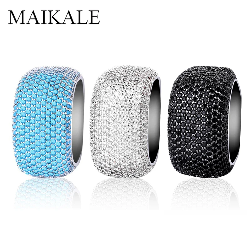

MAIKALE Luxury Zircon Big Rings for Women Men AAA Cubic Zirconia Hollow Out Copper Finger Band Wedding Party Korean Jewelry Gift