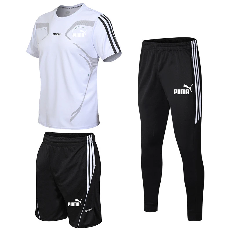 

3 Pcs/Sets Sports T-Shirt Men's Suits Running Shrits+Sports Shorts+Jogging Pants Mens Sportswear Suit Soccer Play Gym Sets 2021