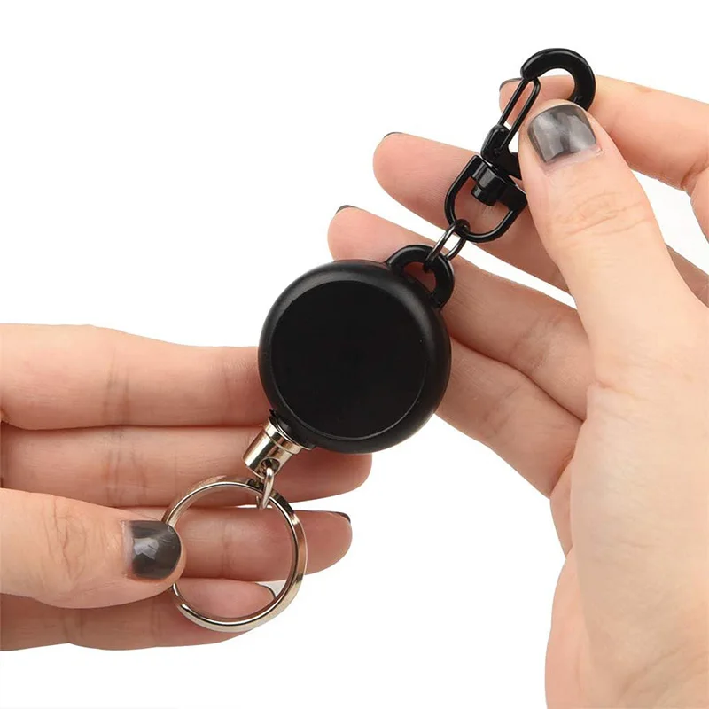 

10 Pcs Retractable Key Chain Badge Reel Clips Key Reel Key Ring with Steel Wire Rope, Black