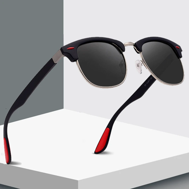 

Classic Half Metal Polarized Sunglasses Men Women Brand Designer Semi Rimless Frame Sun Glasses UV400 Gafas Oculos De Sol P3016
