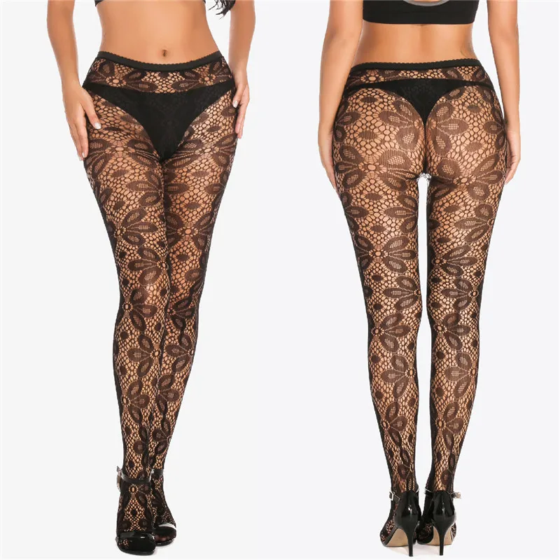 Женские пикантные ажурные чулки колготки сетчатые жаккардовые с открытой