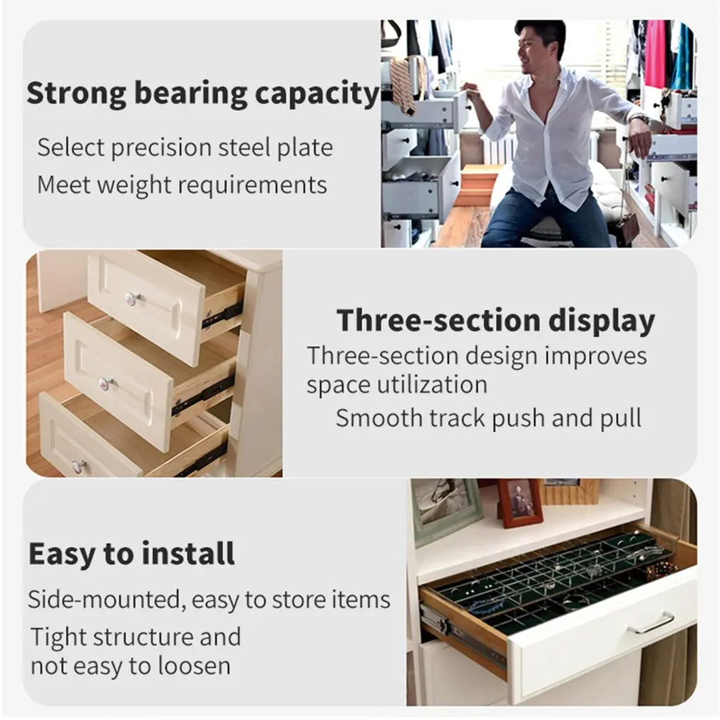 

2pcs Drawer Slide Rail Three Section Thick Damping Damper Three-section Display Soft Close Rail Rack Hardware AUG889