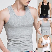 men solid color sleeveless tank top fitness bodybuilding muscle vest undershirt
