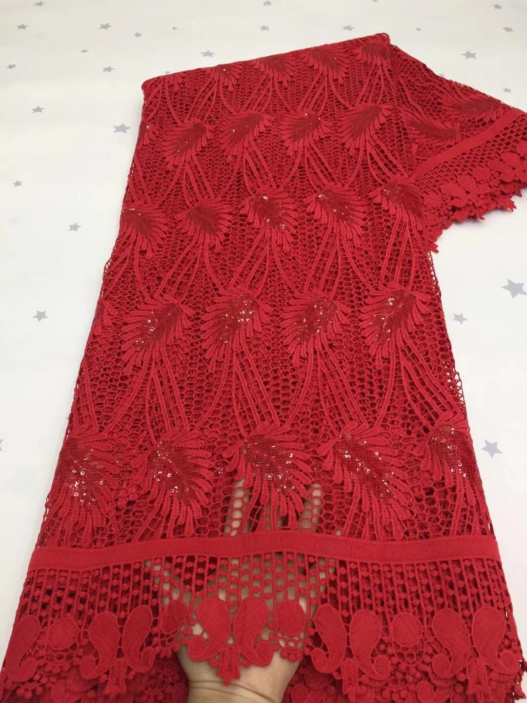 

2021 fashion african lace fabric red sequins embroidered Nigerian Net Lace French cord lace fabric For Wedding dress