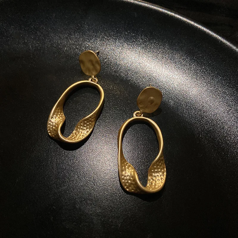 

925 silver needle retro geometric Earrings matte irregular metal Earrings temperament net red Earrings female