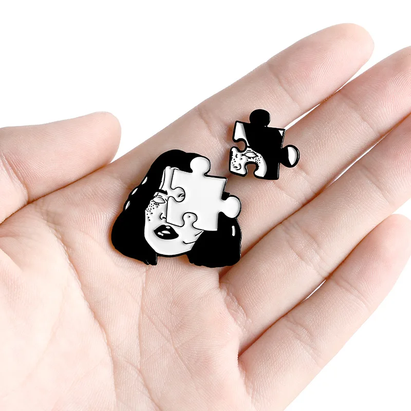 Creative Character Image Girl Avatar Stitching Square Enamel Brooch Alloy Badge Denim Clothes Bag Pin Punk Woman Jewelry Gift | Украшения и