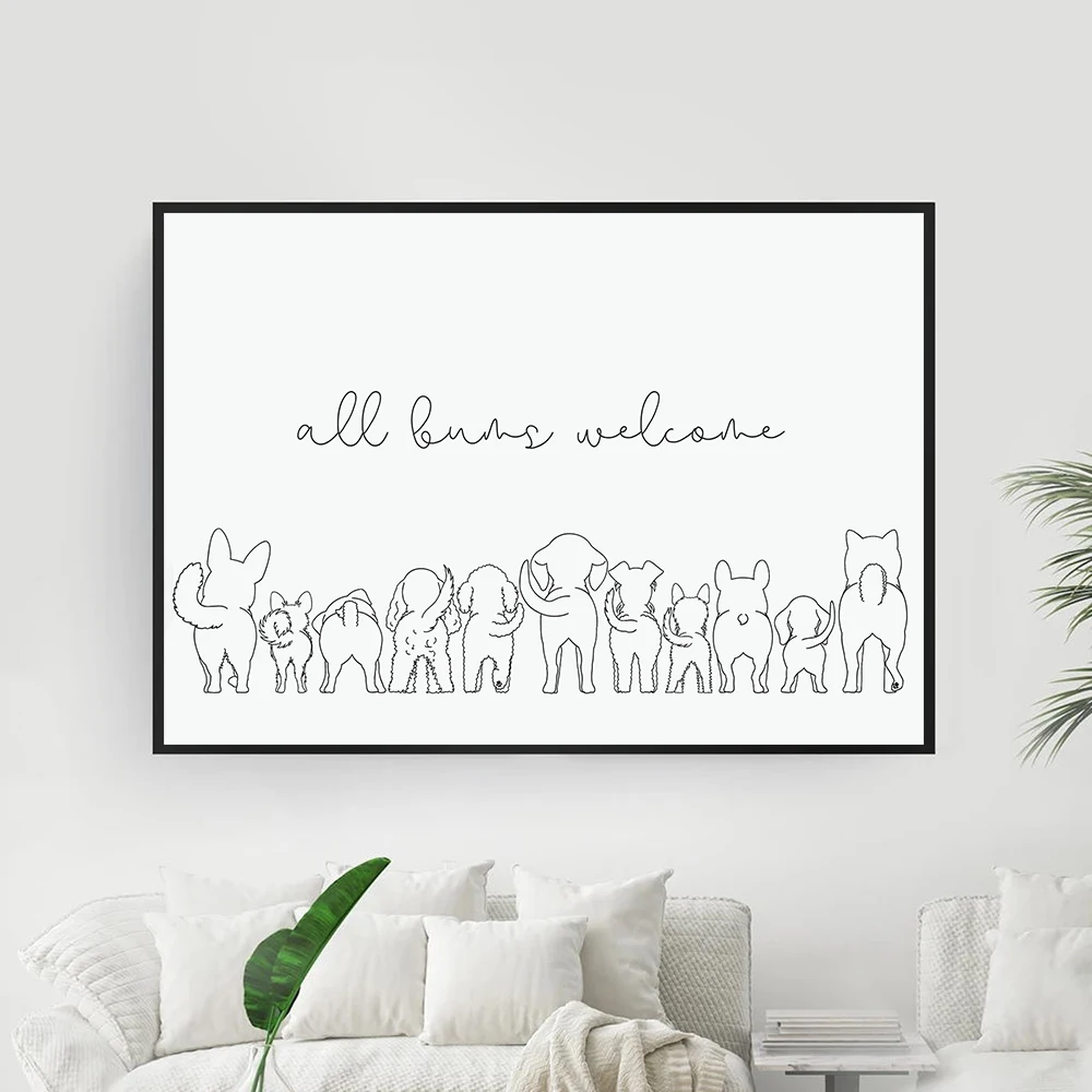 Bathroom All Bums Welcome Quote Canvas Painting Line Art Dog Butts Poster Wall Pictures Fashion for Bedroom Home Decor | Дом и сад