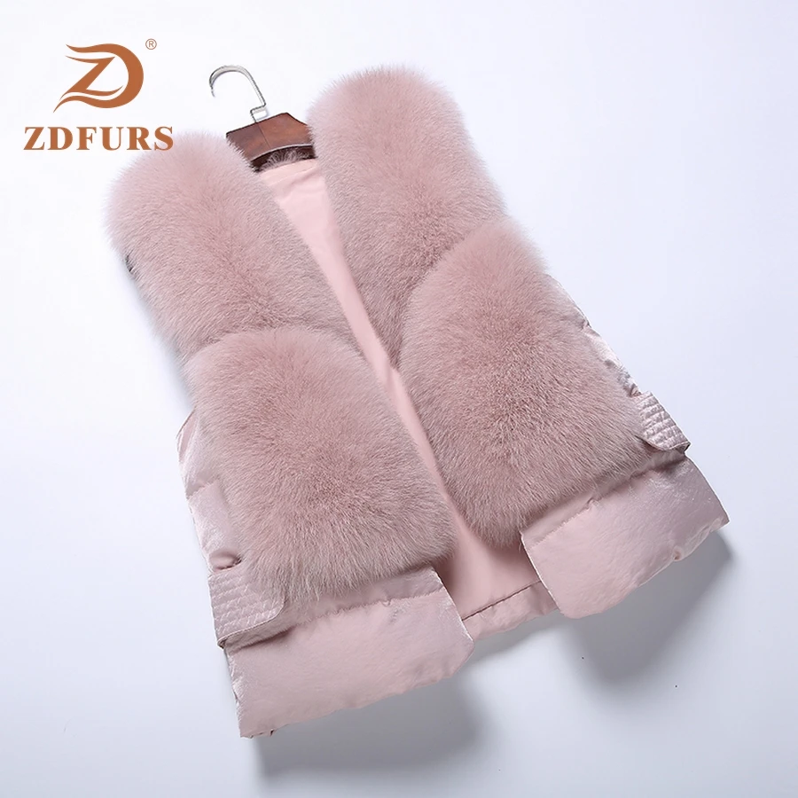 ZDFURS* жилет из натурального Лисьего меха пуховый жилет женский жилет из лисьего меха Зимний меховой жилет
