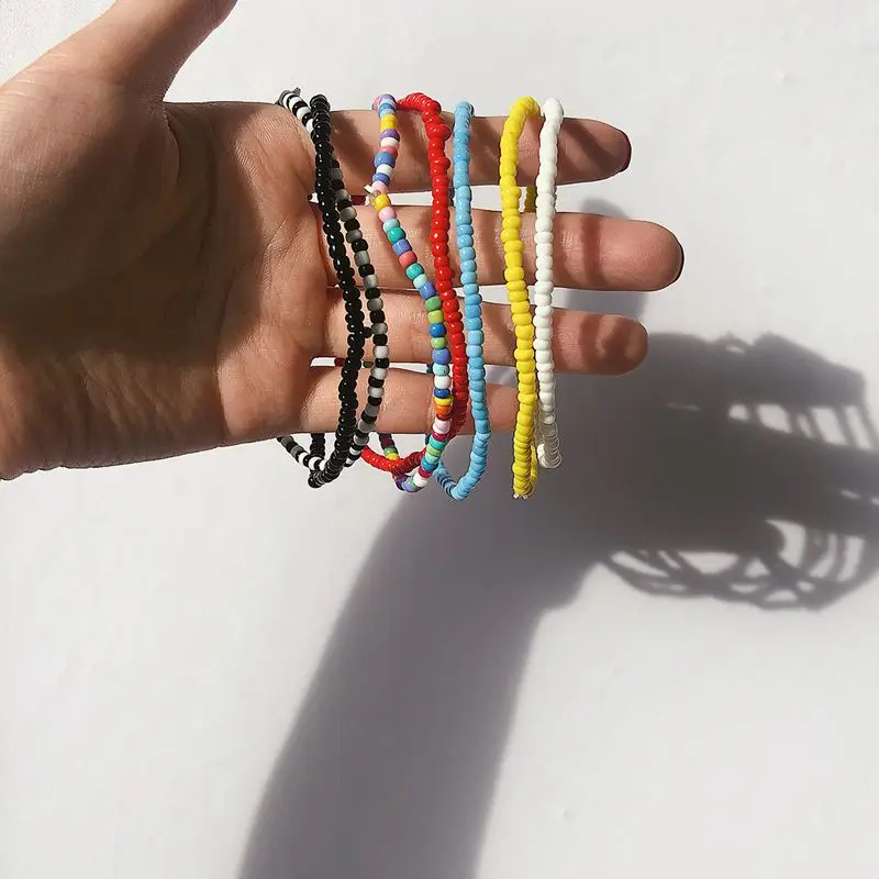 

Ins Boho All-match Beaded Necklace Single Layer Niche Simple Design Colorful Sead Beads Choker Necklace Jewelry for Girls