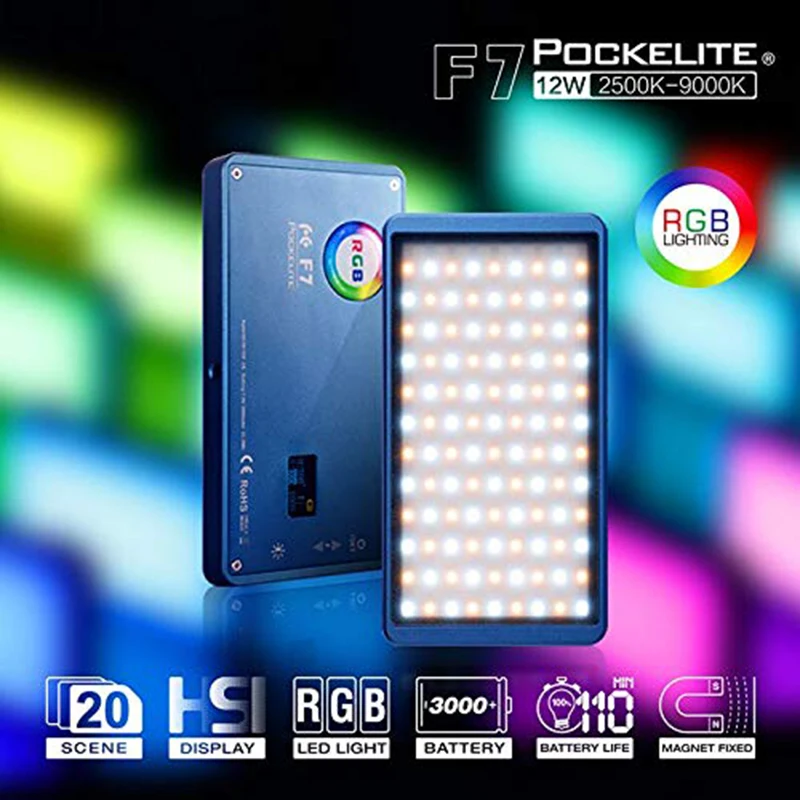 

Светодиодный светильник Falcon Eyes F7 RGB для видеосъемки, софтбокс и сотовая сетка с регулируемой яркостью 2500K-9000K, карманный светильник для цифро...