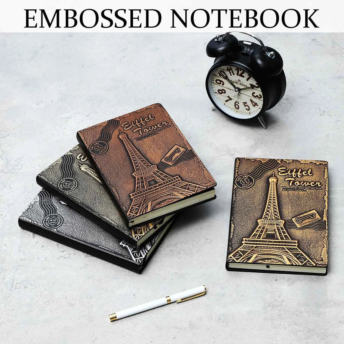 

Emboss Cover A5 Notebook Vintage Journal Eiffel Tower Retro Notepad European PU Leather Stationery