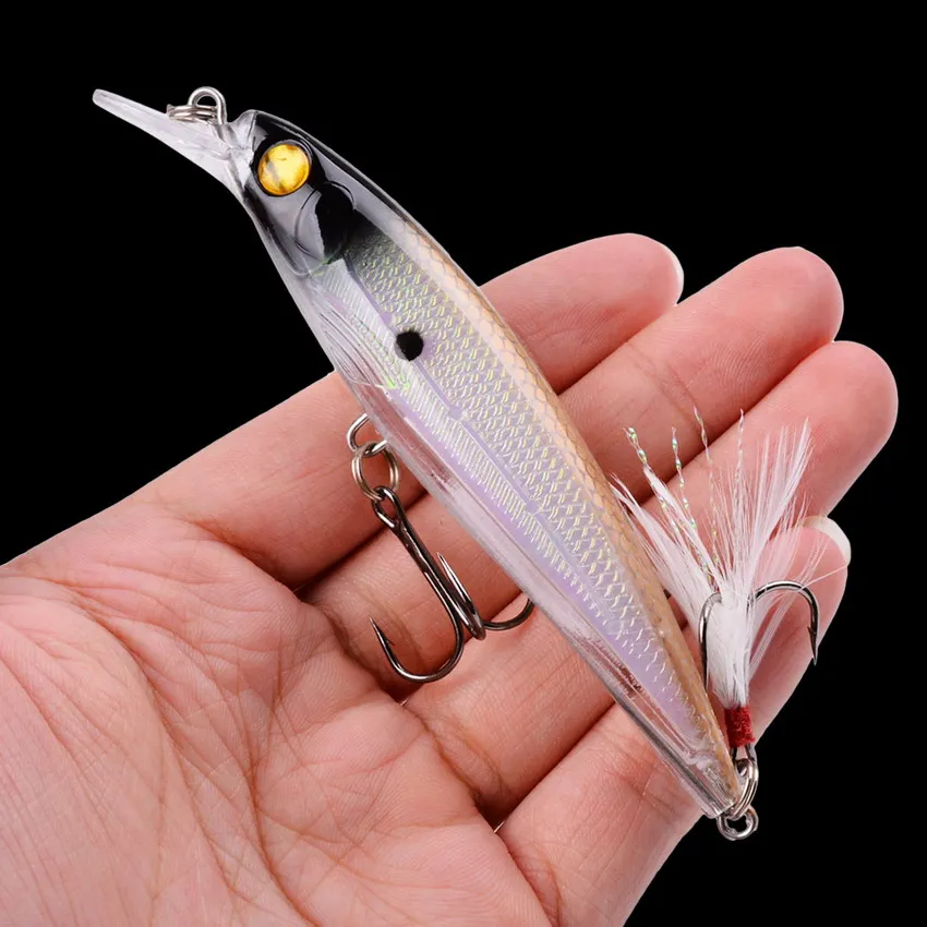 

Рыболовные крючки Bionic Minnow жесткая приманка для рыбалки, 11 см, 13 г, с 2 перьями, приманка с объемными глазами, для ловли тунца, 1 шт.