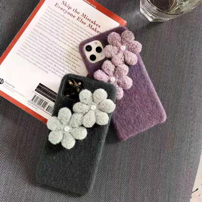 Модный милый жемчужный плюшевый цветочный чехол для iPhone 11 Pro Max XR X XS 8 7 6 6S Plus Теплый