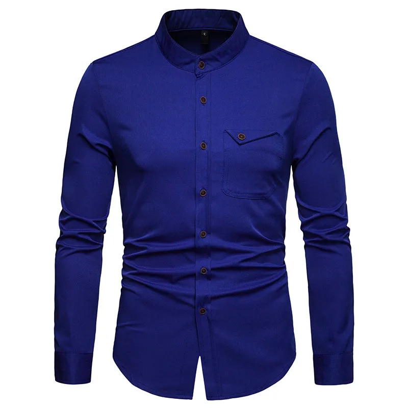 Мужская классическая рубашка с длинным рукавом белая приталенная на пуговицах в