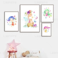watercolor painting hand painted little girl flower wall art cartoon canvas painting nordic poster kids room nursery home decor
