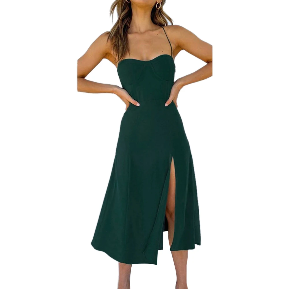 Женская бандажная Туника без рукавов с Разрезом Вечернее однотонное платье