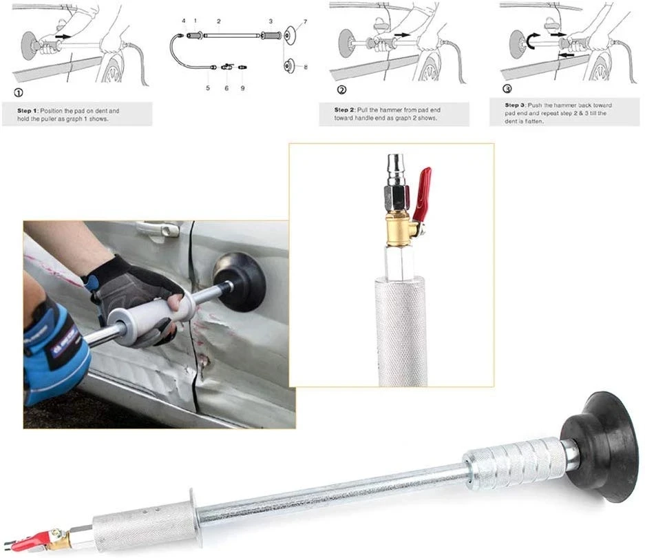 

Car Dent Repair Pullers Air Pneumatic Dent Puller Suction Cup For Car Auto Body Repairing Slide Hammer Kit