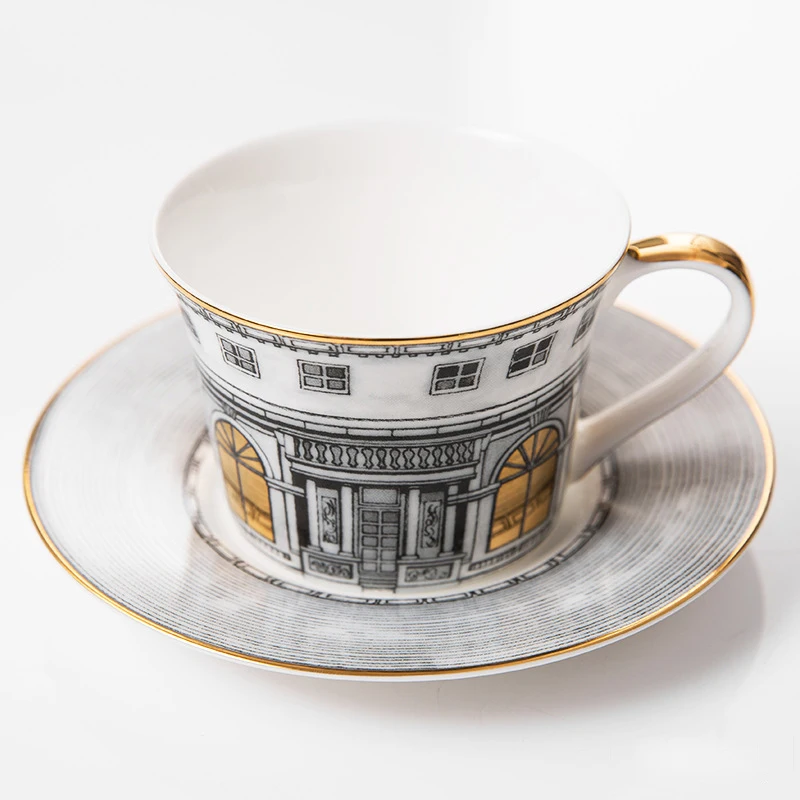 Euro Porcelain Cup and Saucer Set Royal Bone china Coffee Tea Vintage 'Golden Window' Mug for Home Office | Дом и сад