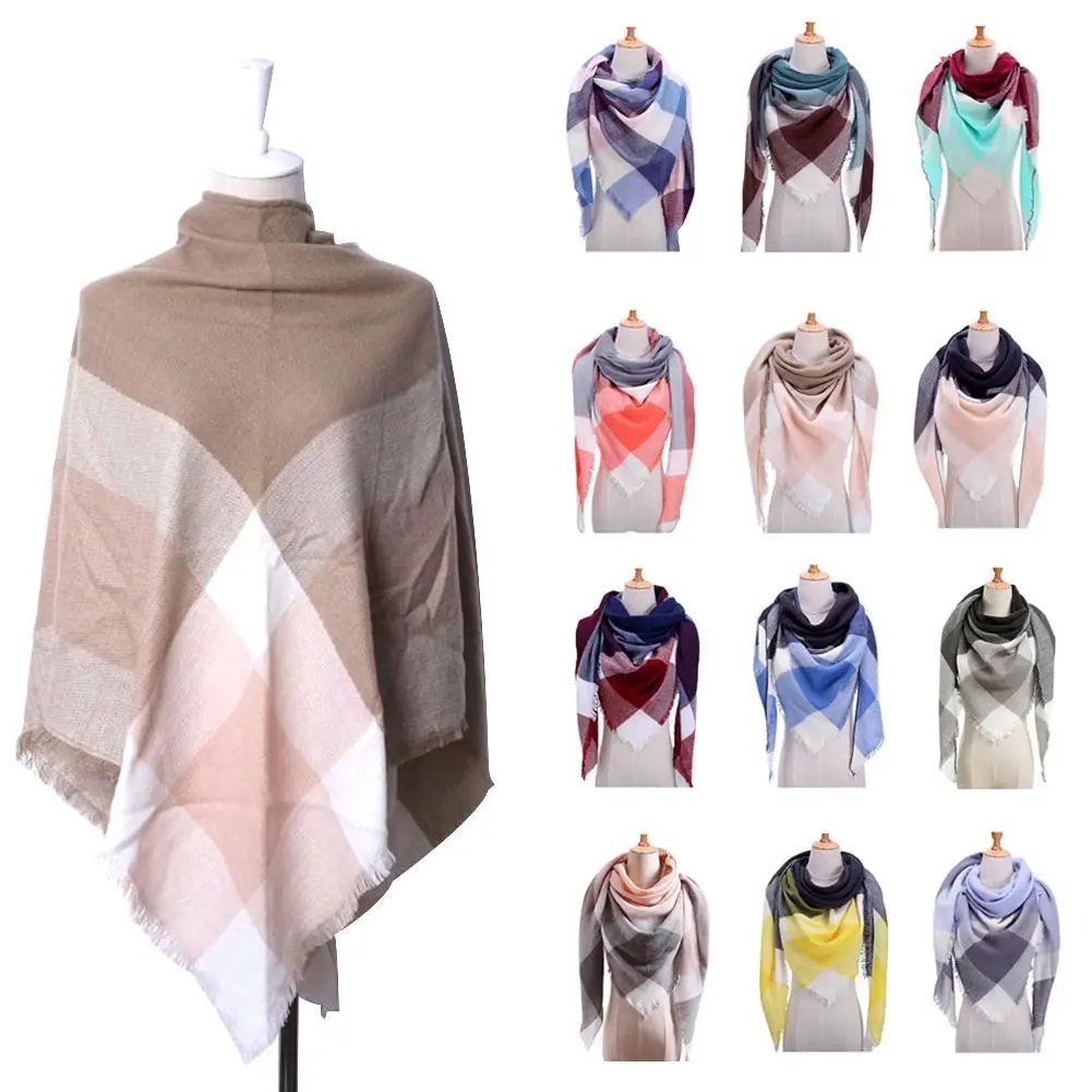 Женский модный шарф Дамский зимний теплый в клетку тартан шаль для шеи палантин