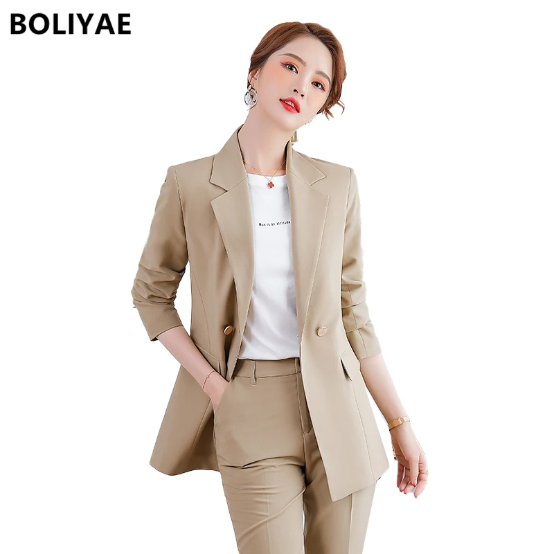 Boliyae 2022 Ladies Suit Women Blazer and Pants Set Fashion Casual Office Attire Pants for Female Work Clothes Sets Two Pieces