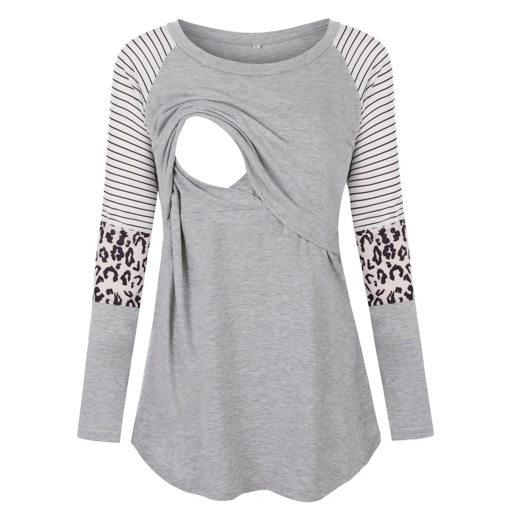 

Fashion Maternity Clothes Women Long Sleeve Nursing Patchwork Color Tops Breastfeeding Blouse Pregnancy Shirt