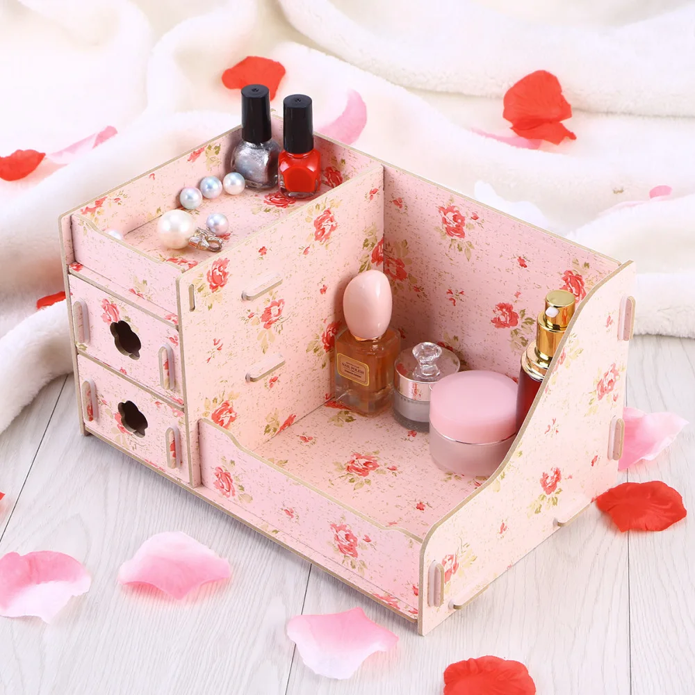 

Wooden 3 Layers Drawer Type Cosmetics Storage Box(Spring Flower)