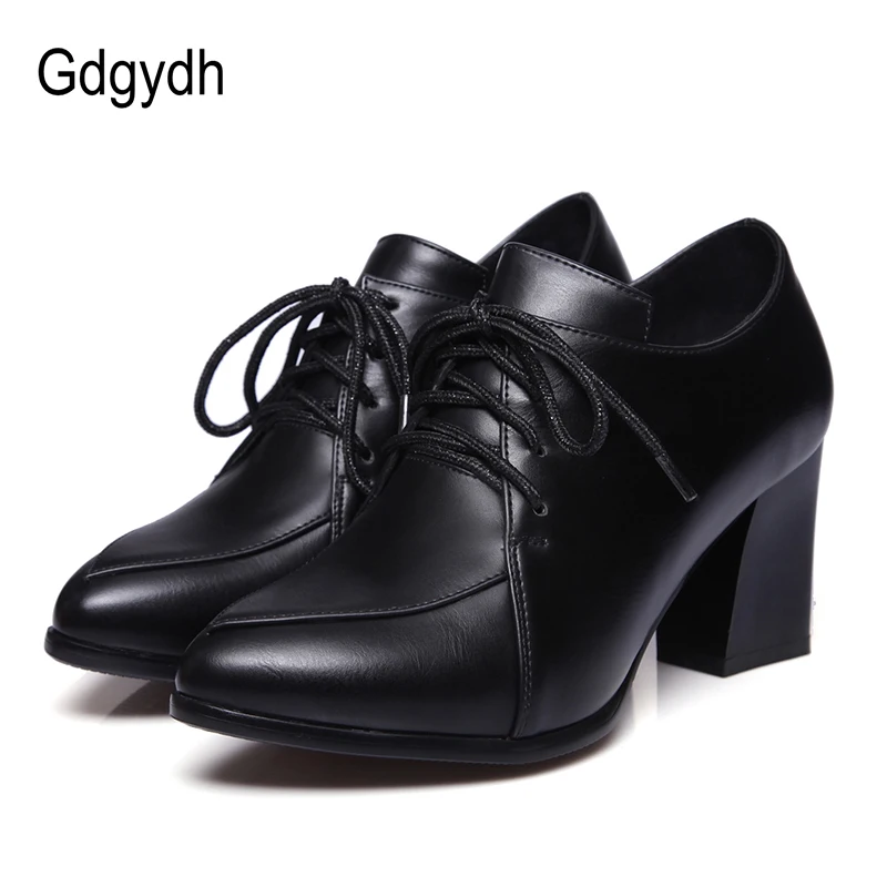 Женские туфли без задника на шнуровке Gdgydh черные красные высоком блочном каблуке