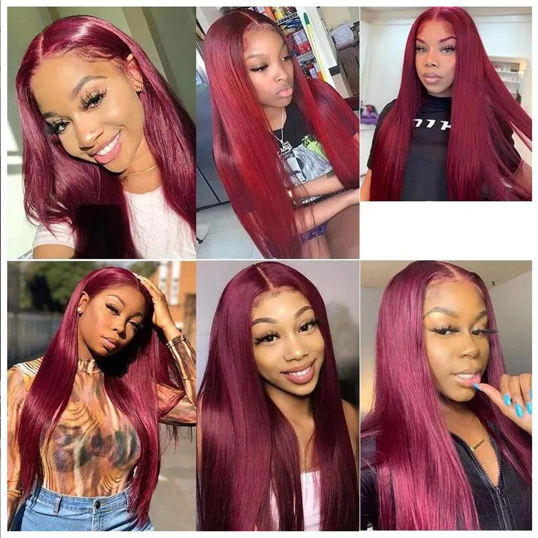 

99J Burgundy Red Colored Lace Front Human Hair Wigs 13x1 Straight Lace Frontal Closure Wig PrePlucked Human Hair For Black Women