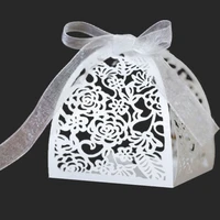 50pcs rose flower laser cut wedding bridal favors gifts box candy boxes with ribbon christening baby shower wedding party decor