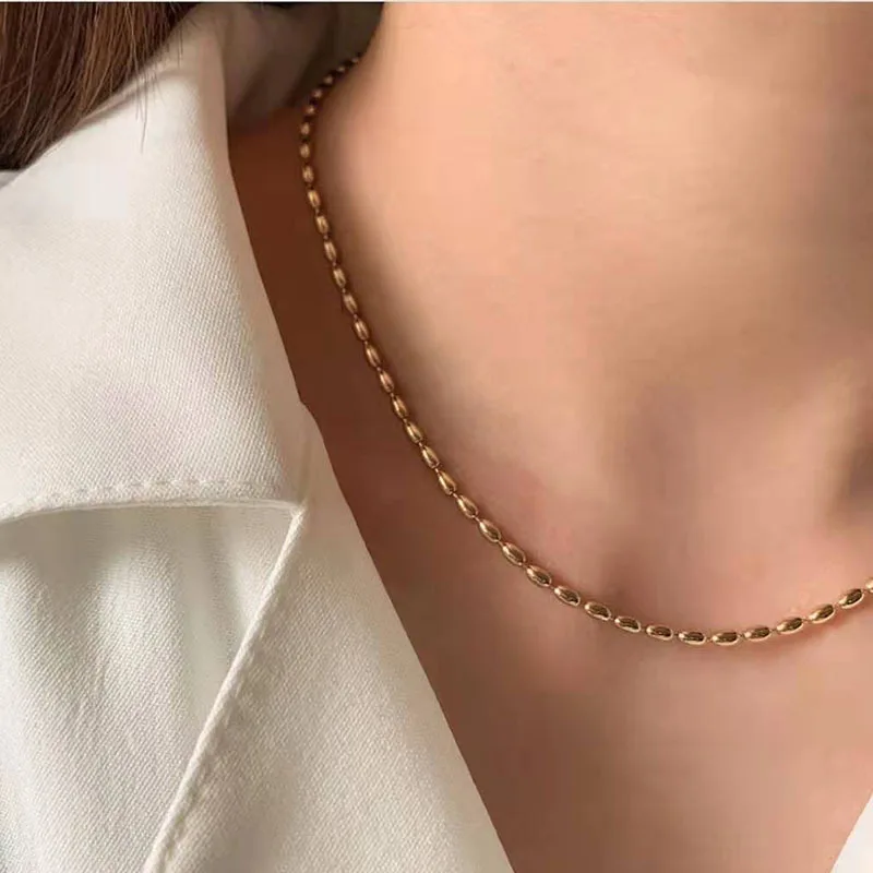 

High End Stainless Steel Jewelry Flat Beads Choker Necklace For Women