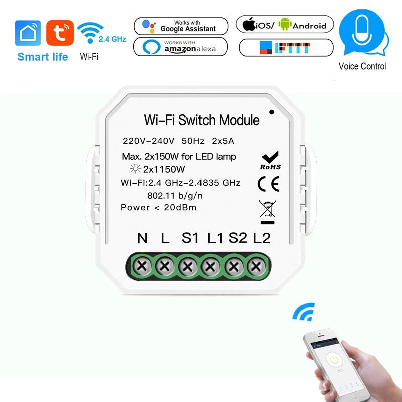 2 способ wifi-патрон, умный свет светодиодный диммер выключатель модуль Smart Life/Tuya приложение дистанционное управление работает Alexa Echo Google Home IFTTT