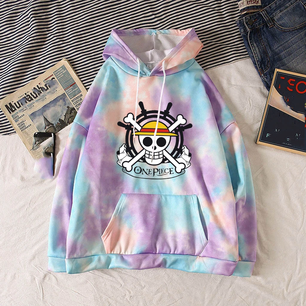 

One Piece Luffy Cartoon Print Anime Hoodie Men Causal Pullover Fashion Tie-dye Sweatshirt Tops