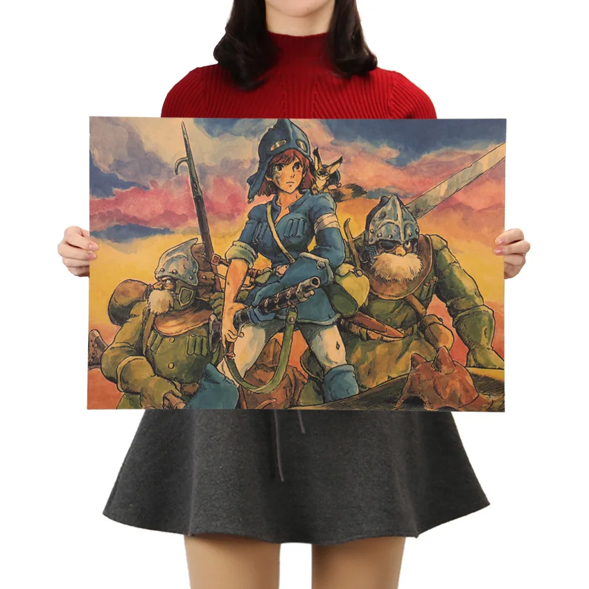 TIE LER Hayao Miyazaki Anime Movie Poster Home Decor Wall Sticker Kraft Paper Poster Cafe Bar Poster Retro Wall Sticker