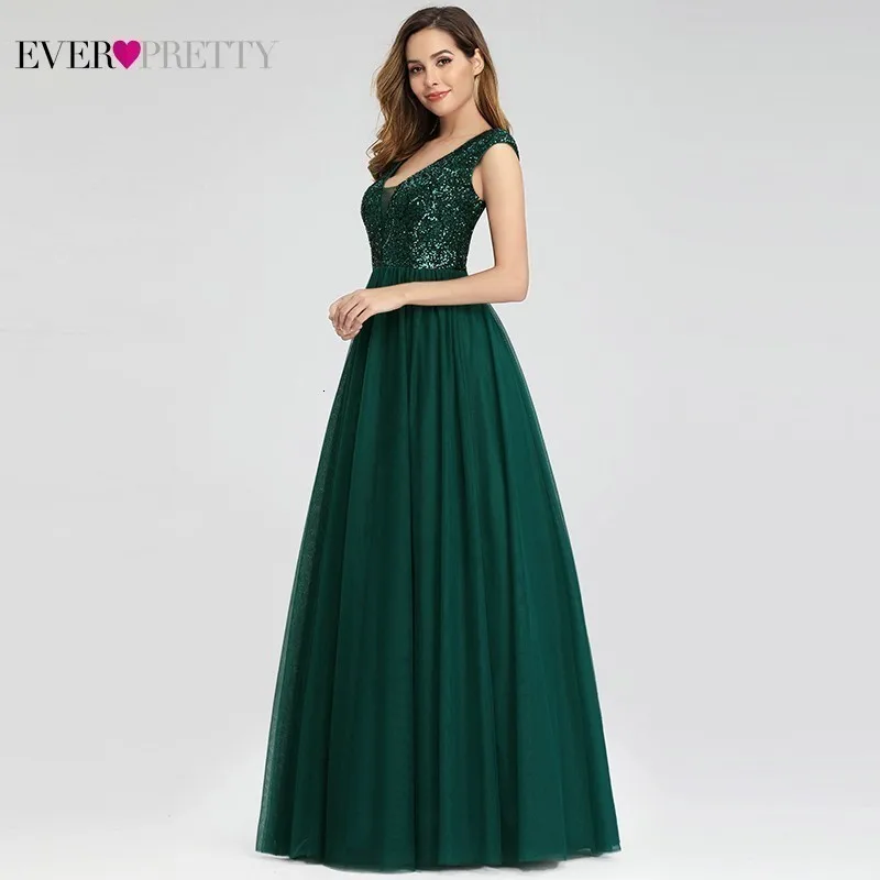 Vestido Madrinha Ever Pretty Dark Green Sequined Bridesmaid Dresses A-Line V-Neck Sleeveless Formal Dresses For Wedding Party