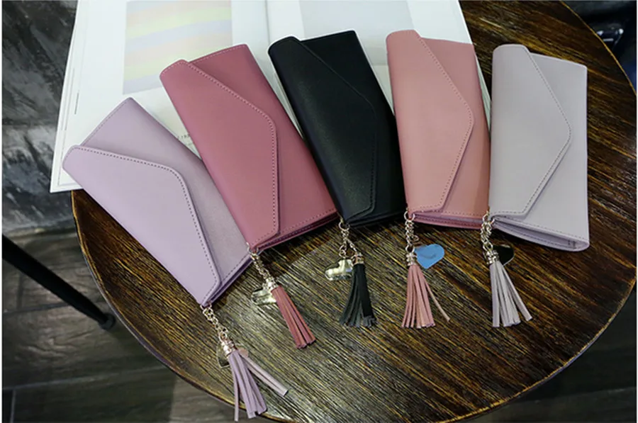 Модный женский кошелек 2020 простой на молнии с надписью love и кисточкой длинный