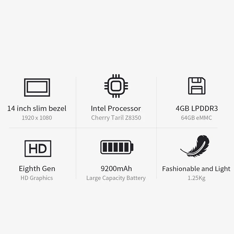 Jumper EZbook A5 14 дюймов ноутбук 1080P FHD Intel Cherry Trail Z8350 четырехъядерный 1 44 ГГц Windows 10 4 Гб