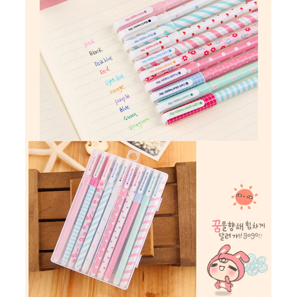 

10pcs Multi Colors Ink Pen Cartoon Colorful Pens Fine Point Stationery for School )