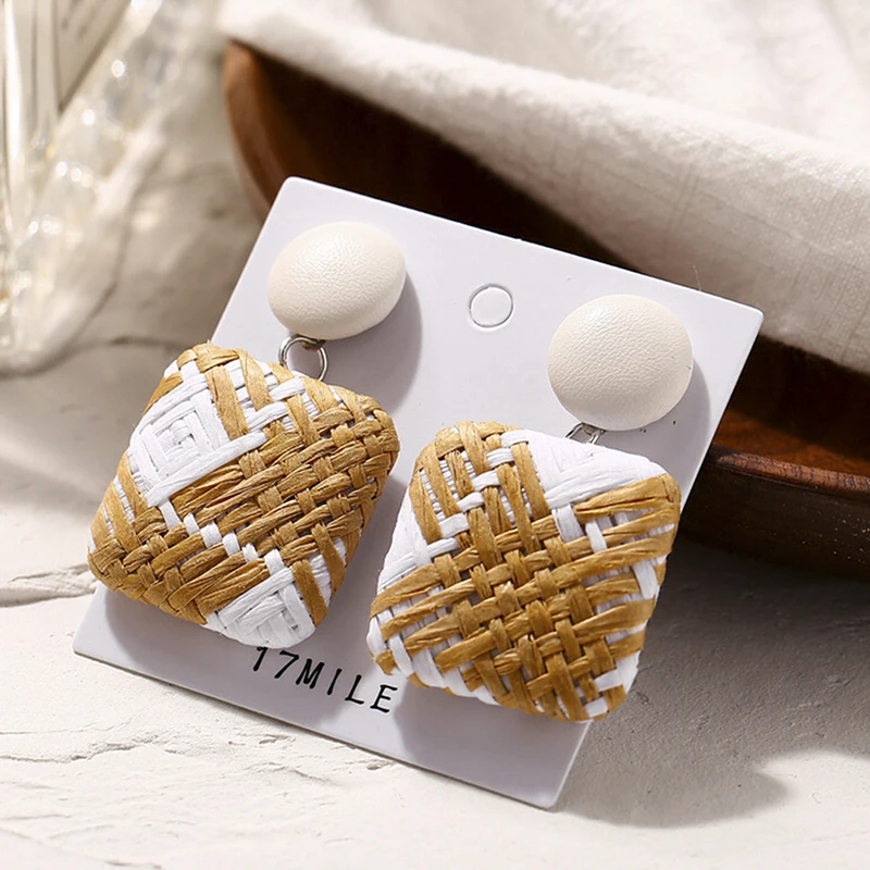 1 пара элегантные серьги из ротанга плетеная подвеска ручной работы соломы