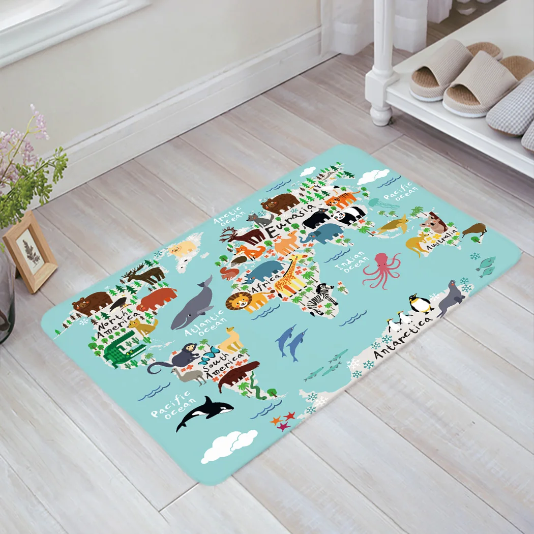 Мультяшный коврик с изображением животных карты мира нескользящий мягкие