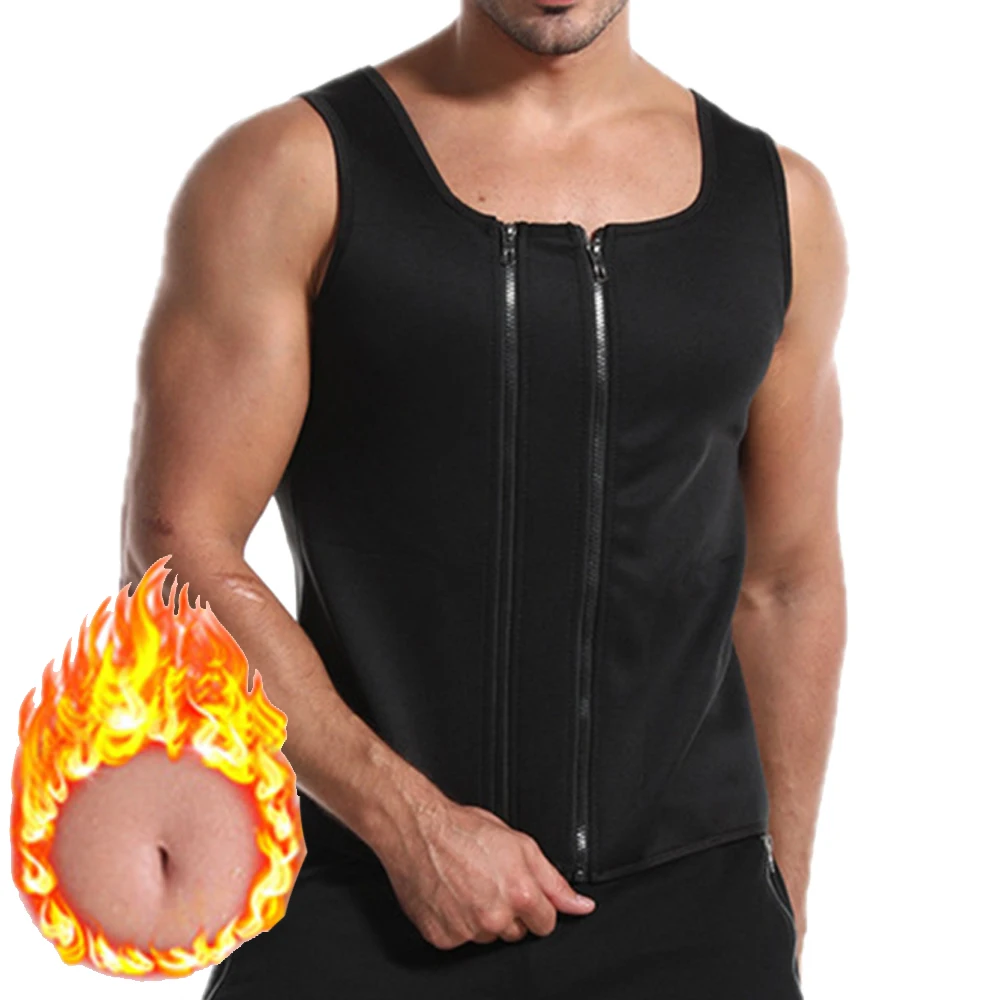 

Men Corset Vest Waist Trainer Body Shaper For Men U Neckline Double Zipper Gym Sport Fat Burner Shaping abdomen Slimm Belt Belly