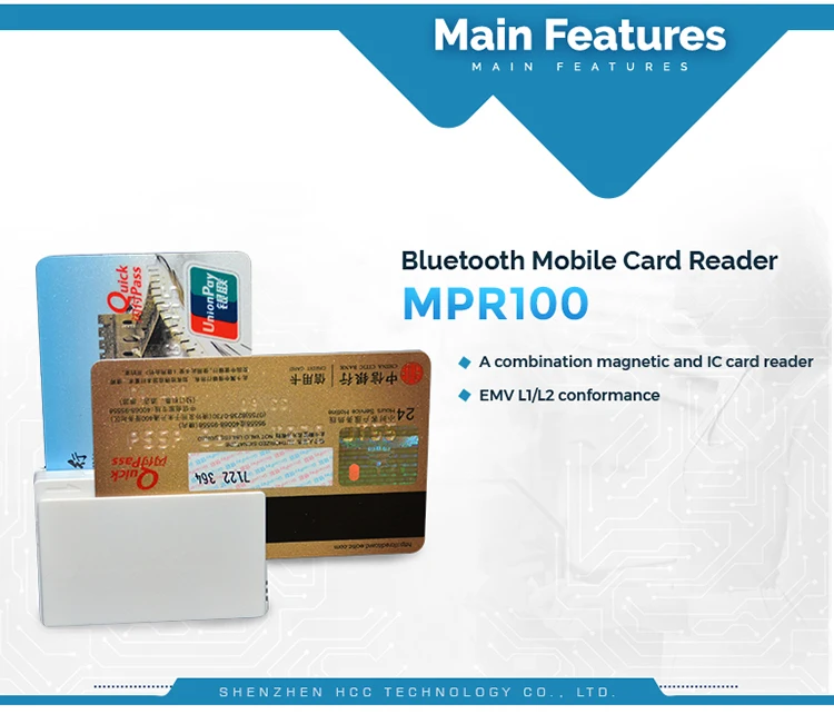 Emv OEM магнитный и контактный IC Bluetooth мобильный считыватель кредитных карт MPR100