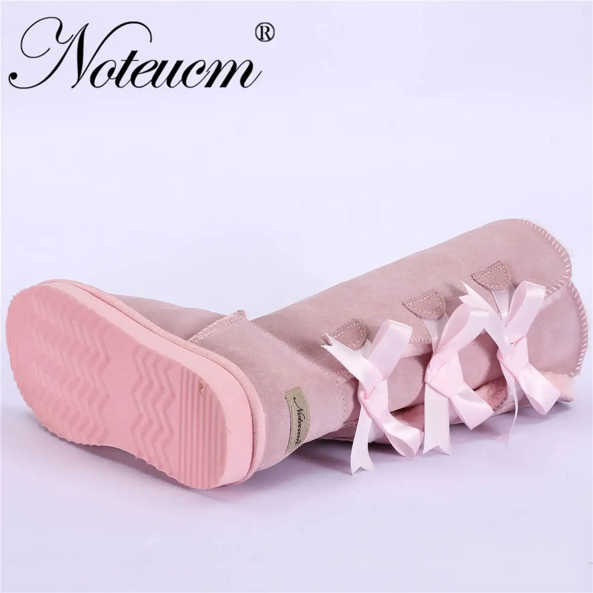 A09W02 Pink Уги женские зима валенки зимние Женские ботильоны из натуральной кожи в австралийском стиле; зимние высокие женские ботинки с искусственным мехом и бантом сзади; милые ботинки на плоской подошве для женщин и девушек - Цвет: A09W02 Pink