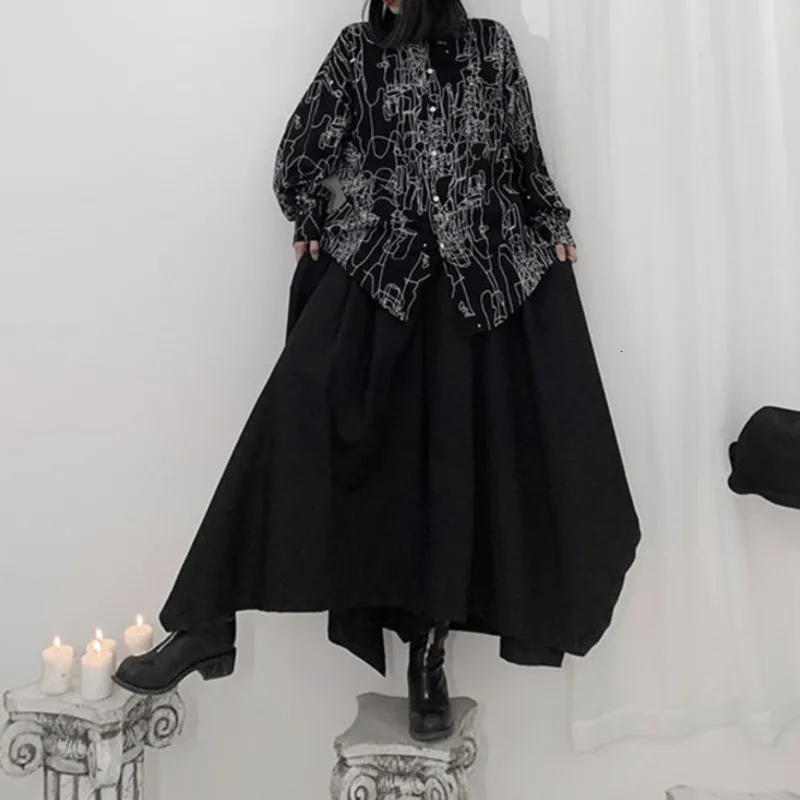 

[EAM] High Elastic Waist Black Leisure Long Wide Leg Trousers New Loose Fit Pants Women Fashion Tide Spring Autumn 2021 19A-a637