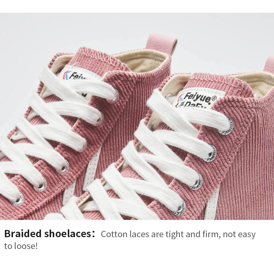 Feiyue/Высокая Повседневная обувь; коллекция 2160 года; Женская обувь в стиле ретро с эластичной стелькой на шнурках; модные вельветовые туфли; мужские осенние туфли на плоской подошве в уличном стиле