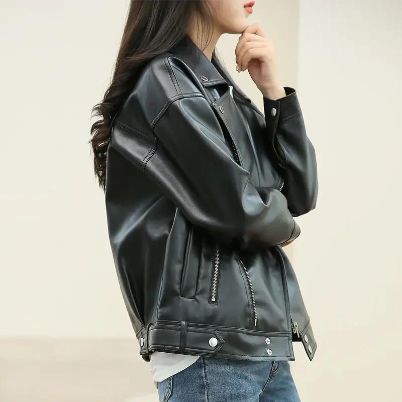 

New Faux Leather Coat Female Motorcycle Pu Leather Jacket Women Leather Zipper Autumn Winter Women Jackets