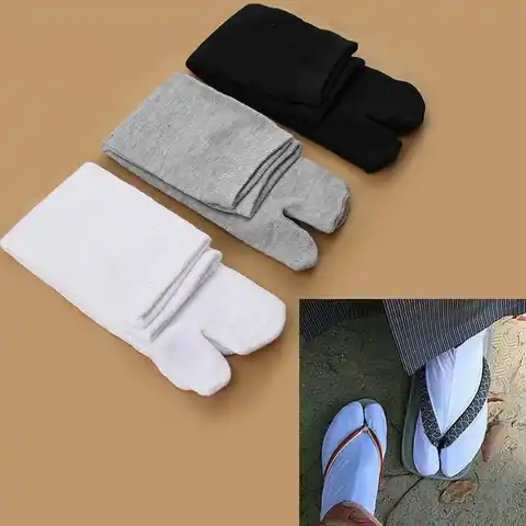 Носки бамбуковые с двумя пальцами для мужчин и женщин, шлепанцы-кимоно из волокна в японском стиле, сандалии с разрезом, носки-ниндзель с бел...