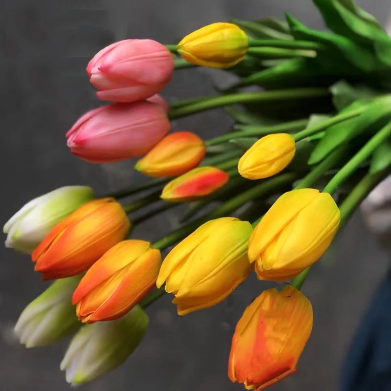 

5pcs/Bouquet New Silicone Tulip Artificial Flower Real Touch Fake Plant Bouquet For Wedding Decoration Accessories Home Garen
