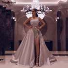 Smileven, Новое поступление, вечернее платье с одним открытым плечом и блестками Дубая, официальное платье со съемным шлейфом, арабское платье с разрезом сбоку, вечерние платья