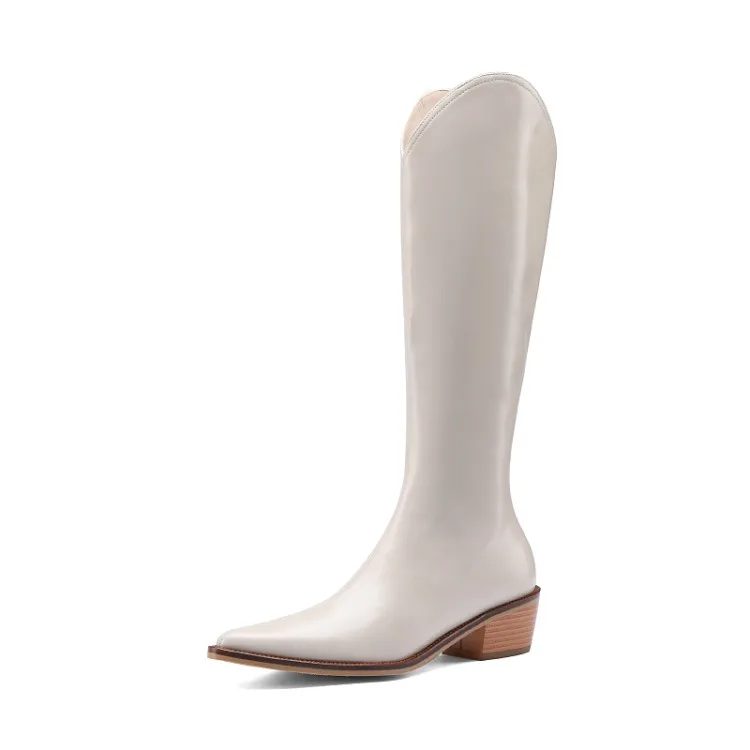 

Women's Western Boots Leather Winter High Boots Shoes For Women Cowboy Mid-Calf Boots Casual Shoes Med Heel Footwear Size 34-42